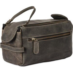 Unisex Charcoal Black Premium Buffalo Leather Toiletry Bag Travel Shaving kit